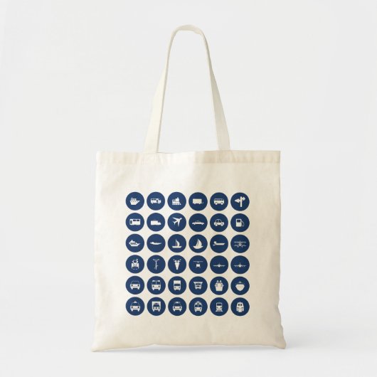 Vervoerpictogrammen in blauw tote bag (Voorkant)