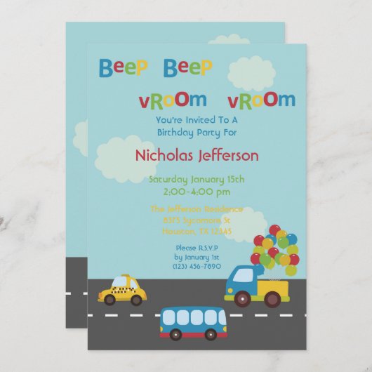 Vervoersauto 5x7 uitnodiging op zaterdag (Voorkant / Achterkant)