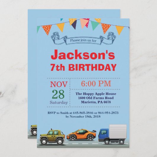 Vervoersauto Vrachtwagen - Aannodiging Kaart (Voorkant / Achterkant)