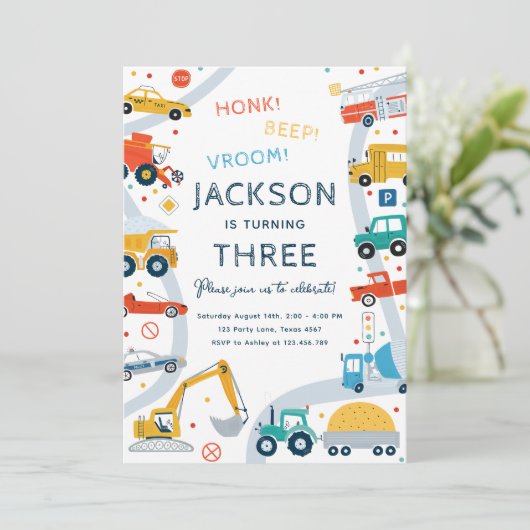 Vervoersauto's en Truck Boy Verjaardag Kaart (Staand voorkant)