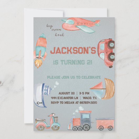 Vervoersjongen verjaardagsuitnodiging. kaart (Voorkant)