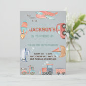 Vervoersjongen verjaardagsuitnodiging. kaart (Staand voorkant)