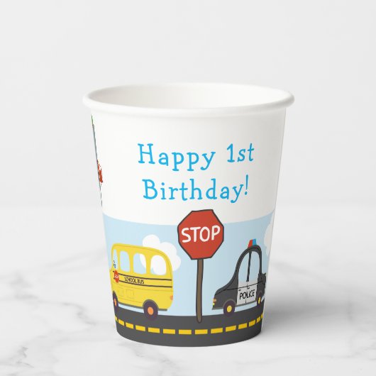 Vervoerslang 1e verjaardag Papierkop Papieren Bekers (Achterkant)