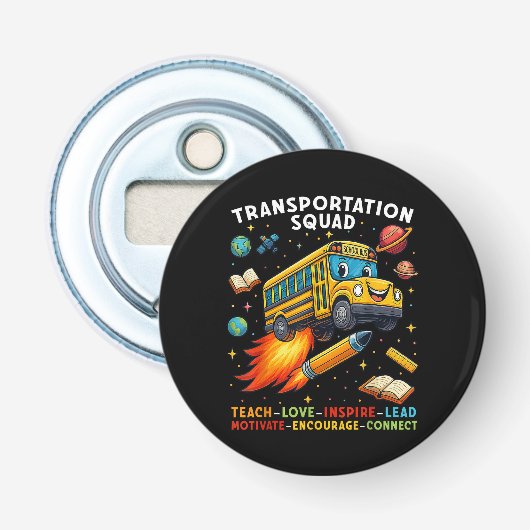Vervoersploeg Grappige Schoolbuschauffeur Button Flesopener (Voorkant)