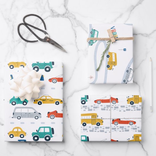 Vervoersthema Birthday Wrapping Paper (Voorkant)