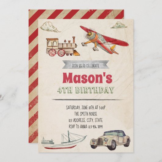 Vervoersverjaardagsuitnodiging Kaart (Voorkant / Achterkant)