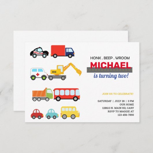 Vervoersvoertuigen, auto's en vrachtwagens, verjaa kaart (Voorkant / Achterkant)