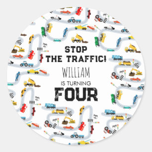 Vervoersvoertuigen Auto's Stoppen Verkeersverjaard Ronde Sticker