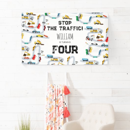 Vervoersvoertuigen Auto's Stoppen Verkeersverjaard Spandoek (Insitu)