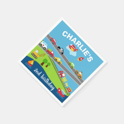 Vervoersvoertuigen, auto's, verjaardagsluiers. servet (Hoek)