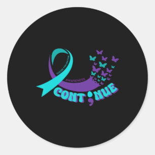 Vervolg Semicolon Butterfly Paarse Blauwgroen lint Ronde Sticker