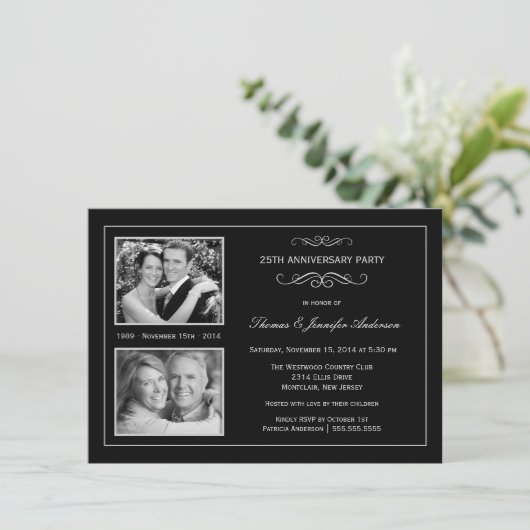 Vervolgens en nu 25e zilverJubileum met 2 foto's Kaart (Staand voorkant)