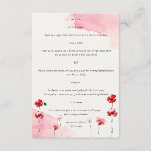 Vervolgkaarten "Coquelicots" Informatiekaartje (Voorkant)