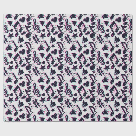 Vervormd muzieknoten & harten patroon cadeaupapier (Vlak)
