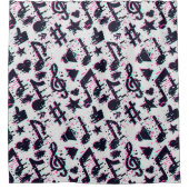 Vervormd muzieknoten & harten patroon douchegordijn (Voorkant)