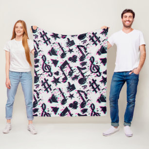 Vervormd muzieknoten & harten patroon fleece deken