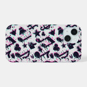 Vervormd muzieknoten & harten patroon iPhone 15 case (Achterkant horizontaal)
