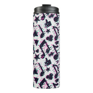 Vervormd muzieknoten & harten patroon thermosbeker