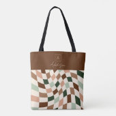 Vervormd schaakbord neutraal gepersonaliseerd mono tote bag (Achterkant)