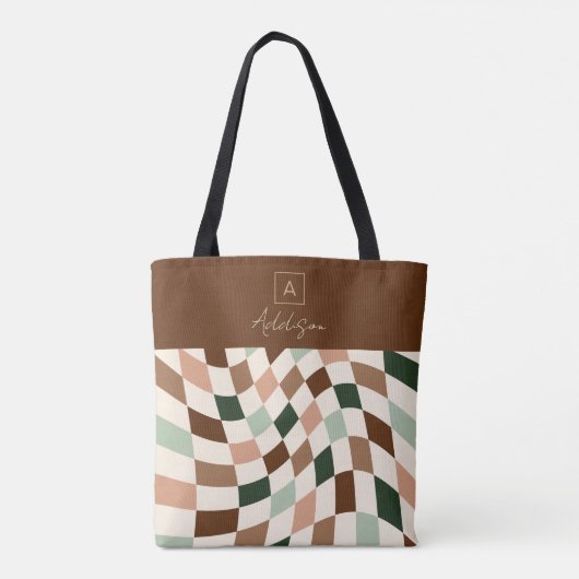 Vervormd schaakbord neutraal gepersonaliseerd mono tote bag (Achterkant)