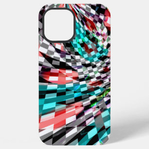 Vervormd schaakbord onder rode en blauwe kleur, pa iPhone 12 pro max hoesje