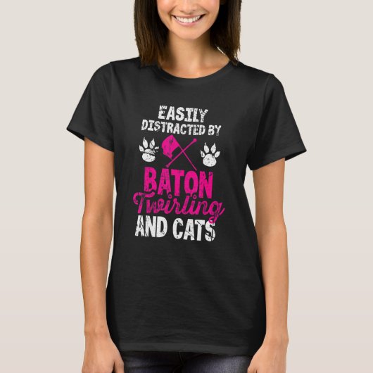 Vervormde Baton Twirling Cat Kitten Majorette T-shirt (Voorkant)