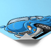 Vervormde Blauwe Cartoon Auto Poster (Hoek)