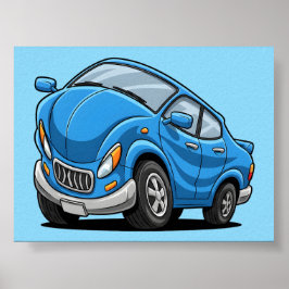 Vervormde Blauwe Cartoon Auto Poster