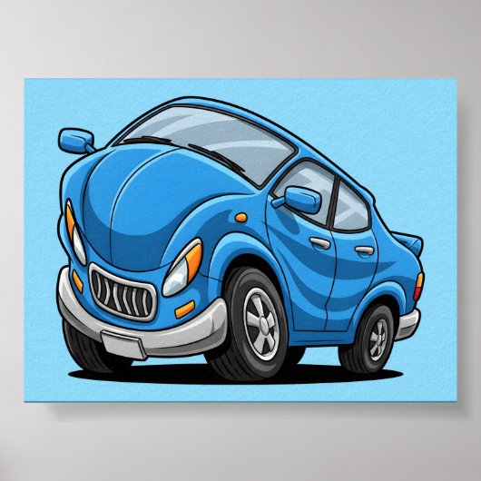 Vervormde Blauwe Cartoon Auto Poster (Voorkant)