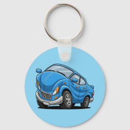 Vervormde Blauwe Cartoon Auto Sleutelhanger