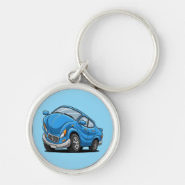Vervormde Blauwe Cartoon Auto Sleutelhanger