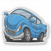 Vervormde Blauwe Cartoon Auto Sticker (Voorkant)
