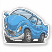 Vervormde Blauwe Cartoon Auto Sticker (Voorkant)