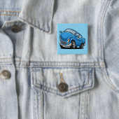 Vervormde Blauwe Cartoon Auto Vierkante Button 5,1 Cm (In situ)