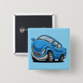 Vervormde Blauwe Cartoon Auto Vierkante Button 5,1 Cm (Voorkant /achterkant)