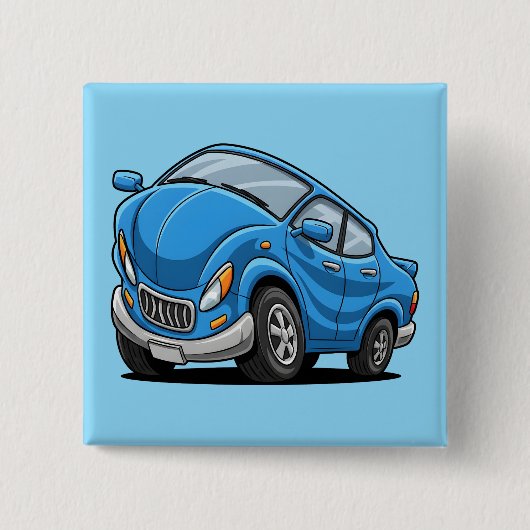 Vervormde Blauwe Cartoon Auto Vierkante Button 5,1 Cm (Voorkant)