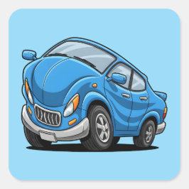 Vervormde Blauwe Cartoon Auto Vierkante Sticker