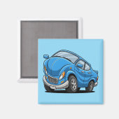 Vervormde Blauwe Cartoonauto Magneet (Voorkant / Achterkant)