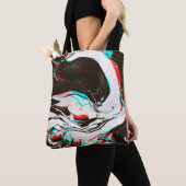 Vervormde en glitsstructuur van gemarmerd inktsurf tote bag (Dichtbij)