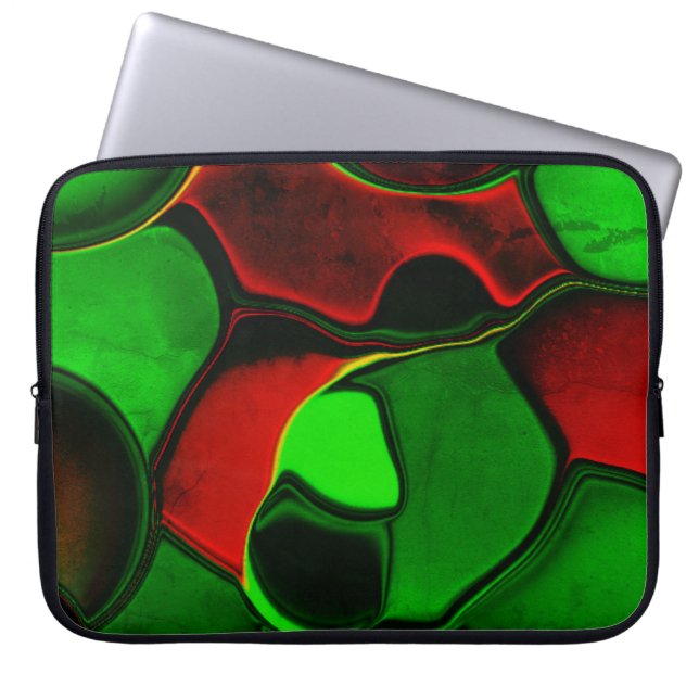 Vervormde en vreemde vormen, rode en groene kleure laptop sleeve (Voorkant)