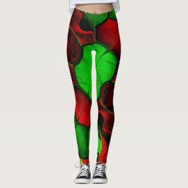 Vervormde en vreemde vormen, rode en groene kleure leggings