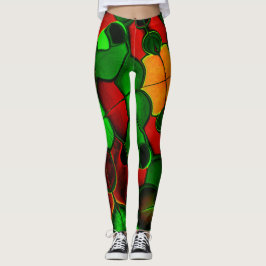 Vervormde en vreemde vormen, rode en groene kleure leggings