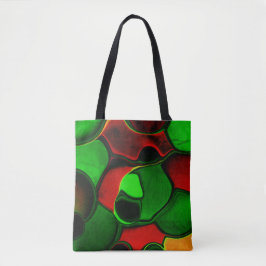 Vervormde en vreemde vormen, rode en groene kleure tote bag
