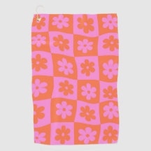 Vervormde geruite retro bloemen roze oranje