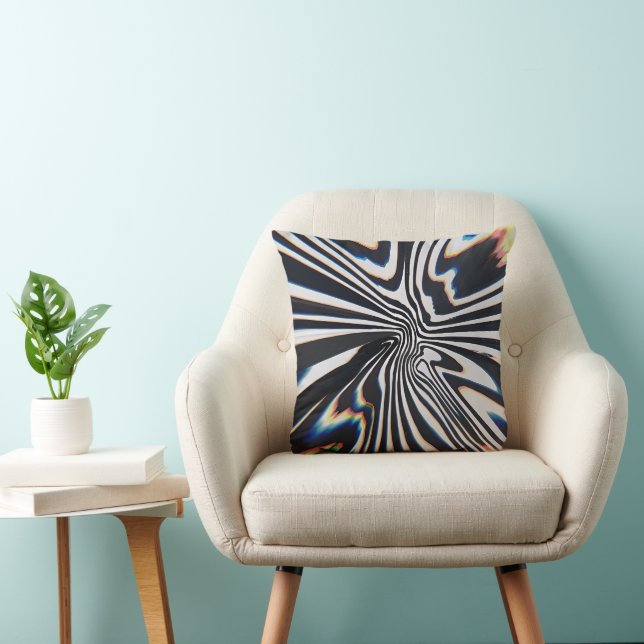 Vervormde Lijnkunst Prismatische Glitch Kussen (Stoel)