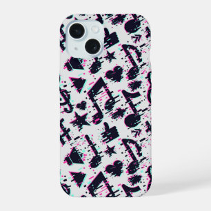 Vervormde Muzieknoten & Hartjes Patroon iPhone 15 Case