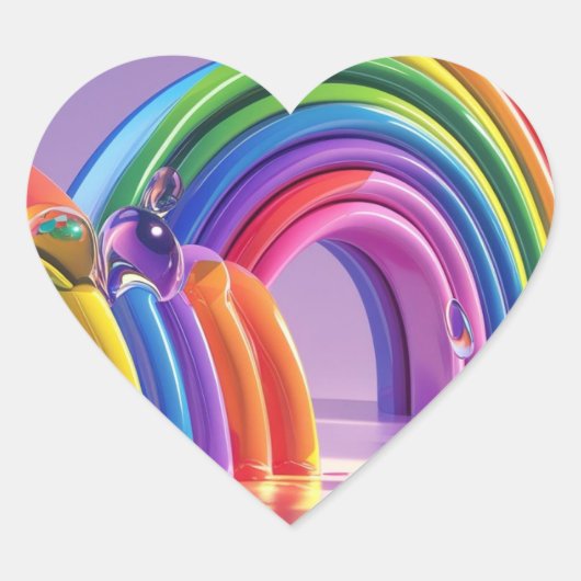 Vervormde regenbogen hart sticker (Voorkant)