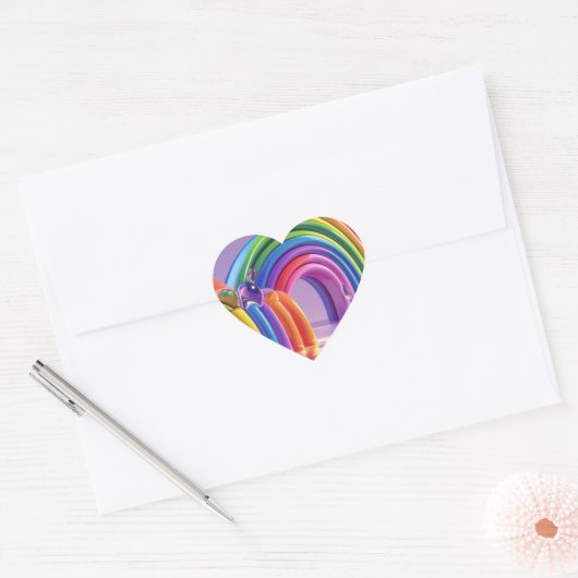 Vervormde regenbogen hart sticker (Envelop)