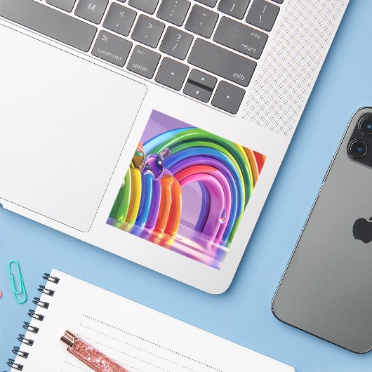 Vervormde regenbogen sticker (Laptop met iPhone)