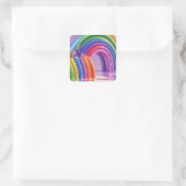 Vervormde regenbogen vierkante sticker (Tas)